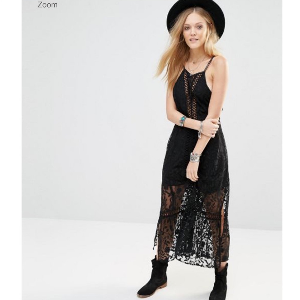 Free People Black Lace Midi Dress